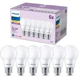 Comparateur de prix : Philips - Lot de 6x ampoules led 8W A60 E27 2700K chaud fr nd 6CT/6 ec