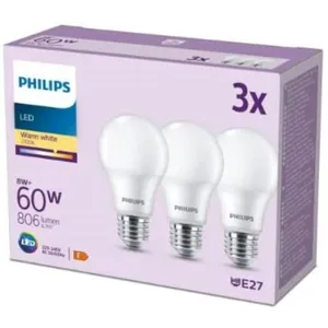 Comparateur de prix : Philips pack de 3 ampoules LED E27, 60W, blanc chaud