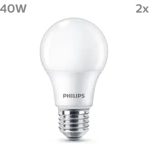 Philips LED Pack de 2 ampoules A60 E27, 2700 K, 4,9 W, 8719514459472, A60Vendu parluminaire