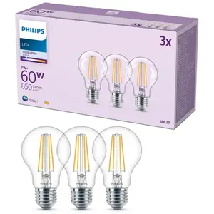 Comparateur de prix : Philips LEDclassic Pack de 3 ampoules A60 E27, 4000 K, 7 W, 8719514450936, A60