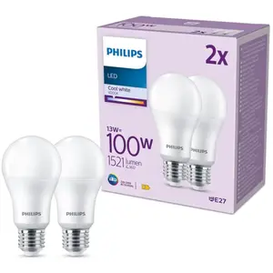 Philips LED Pack de 2 ampoules A67 E27, 4000 K, 13 W, 8719514451315, A67Vendu parluminaire