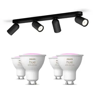Philips Pack De 4 Spots Pongee Noirs + Ampoules Gu10 À Couleur Variabl...