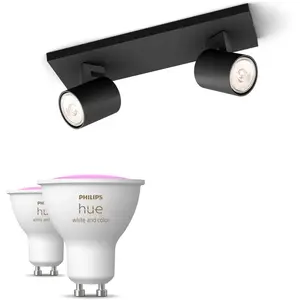 Philips Pack De 2 Spots Myliving Runner Noirs + Ampoules Gu10 À Couleu...