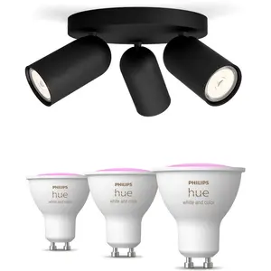 Philips Pack De 3 Spots Pongee Noirs + Ampoules Gu10 À Couleur Variabl... pas cher