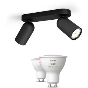 Philips Pack De 2 Spots Pongee Noirs + Ampoules Gu10 À Couleur Variabl...