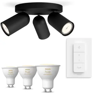 Philips Pack De 3 Spots Pongee Noirs + Dimmer Switch + Gu10 Ampoules À...