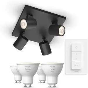 Philips Pack De 4 Spots Runner Noirs + Dimmer Switch + Ampoules Gu10 À...