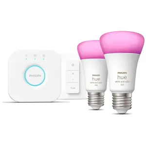 Comparateur de prix : Philips Hue - Startkit 2xe27 + Bridge & Dimmer - White & Color Ambian