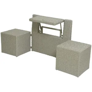 Ensemble de balcon table et pouf ou banc Gris Java - Jardideco TU pas cher