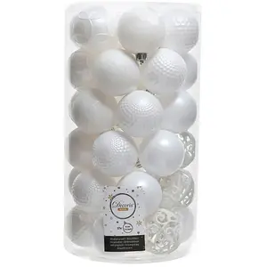 Comparateur de prix : Decoris Tube de 37 Boules Blanches décoratives pour Sapin de Noël Ø6Cm