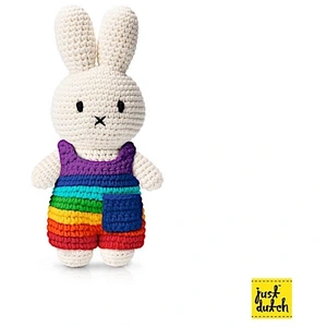 Peluche tricotée Miffy salopette Arc-en-ciel (25 cm) pas cher