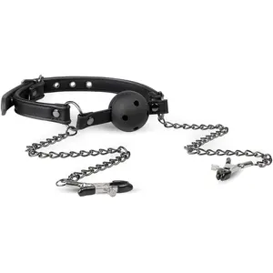 EasyToys Bâillon à boule ouvert avec pinces à tétonsVendu paradam-et-eve