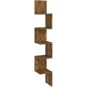 Comparateur de prix : vidaXL Étagère d'angle murale Chêne fumé 20x20x127,5cm Bois ingénierie