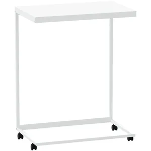 Comparateur de prix : vidaXL Table d'appoint avec roues Blanc 55x35x70 cm Bois d'ingénierie