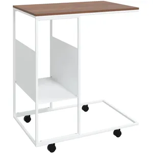 Comparateur de prix : vidaXL Table d'appoint et roues Blanc 55x36x63,5 cm Bois d'ingénierie