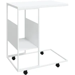 Comparateur de prix : vidaXL Table d'appoint et roues Blanc 55x36x63,5 cm Bois d'ingénierie