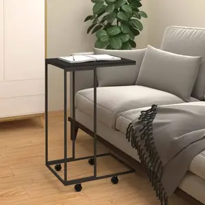 Comparateur de prix : vidaXL Table d'appoint avec roues Noir 40x30x63,5 cm Bois d'ingénierie