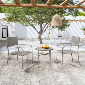 Comparateur de prix : vidaXL Ensemble de salle à manger de jardin 3 pcs Résine tressée Gris