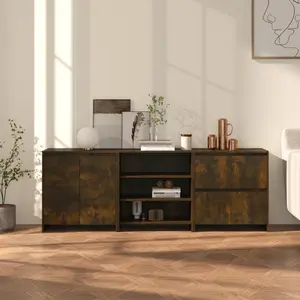 vidaXL Buffets 3 pcs Chêne fumé Bois d'ingénierie pas cher