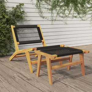 vidaXL Chaise de jardin et repose-pieds Bois teck solide et polyester pas cher