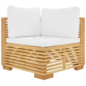 vidaXL Canapé d'angle de jardin et coussins crème Bois de teck massif