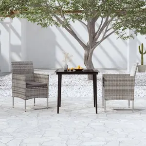 vidaXL Ensemble de salle à manger de jardin et coussins 3pcs Gris/noir pas cher