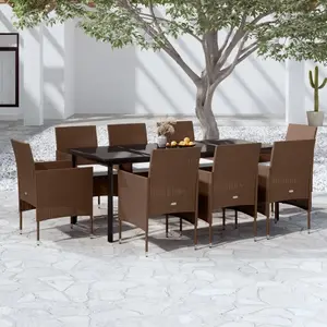 vidaXL Ensemble à manger de jardin coussins 9 pcs Marron/noir pas cher