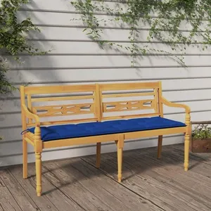 vidaXL Banc Batavia avec coussin bleu 150 cm Bois de teck massif pas cher