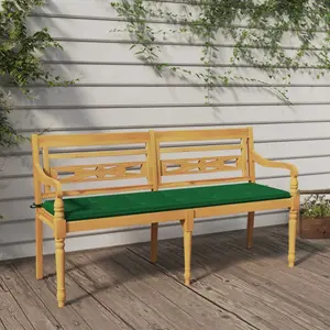 vidaXL Banc Batavia avec coussin vert 150 cm Bois de teck massif pas cher