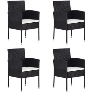 vidaXL Chaises de jardin coussins blanc crème 4pcs noir résine tressée pas cher