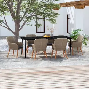vidaXL Mobilier de salle à manger de jardin et coussins 7 pcs - Marron pas cher
