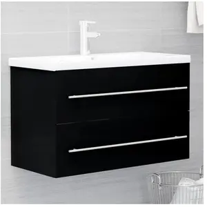Vidaxl - Armoire d'évier avec lavabo intégré Noir Aggloméré Noir pas cher