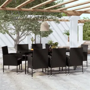 vidaXL Ensemble de salle à manger de jardin 9 pcs Noir pas cher