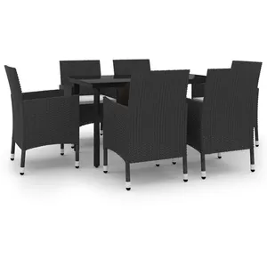 vidaXL Mobilier à dîner de jardin coussins 7 pcs Résine tressée Verre pas cher