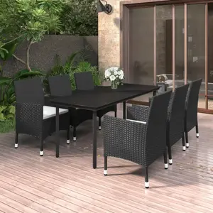 vidaXL Ensemble à dîner de jardin coussins 7 pcs Résine tressée Verre pas cher
