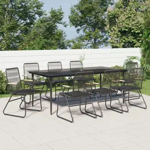 vidaXL Vidaxl Ensemble À Manger De Jardin 9 Pcs Noir Rotin Pvc pas cher