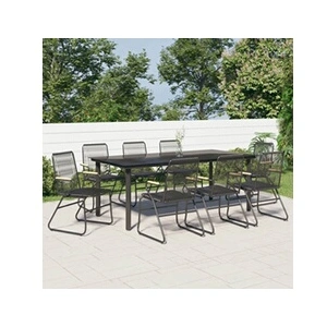 vidaXL Ensemble à manger de jardin 9 pcs noir rotin PVC pas cher