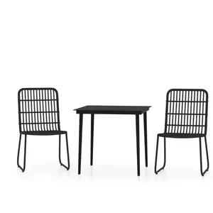 vidaXL Ensemble à Manger de Jardin 3 pcs - Noir pas cher