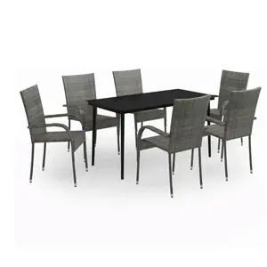 Comparateur de prix : vidaXL Ensemble de salle à manger de jardin 7 pcs Gris et noir