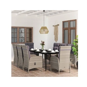 vidaXL Ensemble de salle à manger de jardin et coussins 9pcs Gris/noir