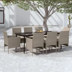 vidaXL Ensemble à manger de jardin coussins 9 pcs Beige/noir pas cher