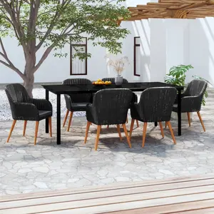 vidaXL Ensemble à manger de jardin avec coussins 7 pcs Noir pas cher