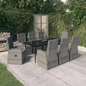 vidaXL Ensemble salle à manger de jardin avec coussins - 9 pcs - Gris pas cher