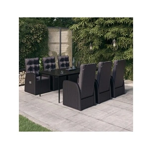 vidaXL Ensemble à manger de jardin avec coussins 7 pcs Noir pas cher