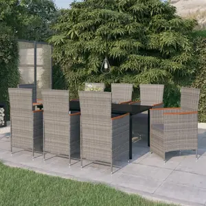 vidaXL Ensemble de salle à manger de jardin avec coussins 9 pcs Gris pas cher