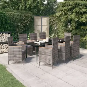 vidaXL Ensemble à manger de jardin avec coussins 9 pcs Gris pas cher