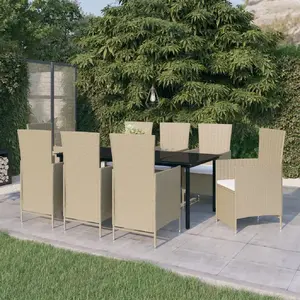 vidaXL Ensemble à manger de jardin avec coussins 9 pcs Beige pas cher