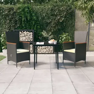 vidaXL Ensemble à manger de jardin avec coussins 3 pcs noir pas cher