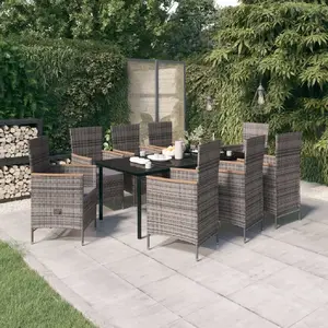 vidaXL Ensemble de salle à manger de jardin avec coussins 9 pcs Gris pas cher