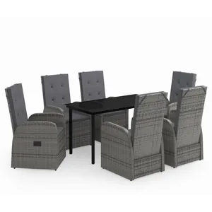 vidaXL Ensemble de salle à manger de jardin avec coussins 7 pcs Gris pas cher